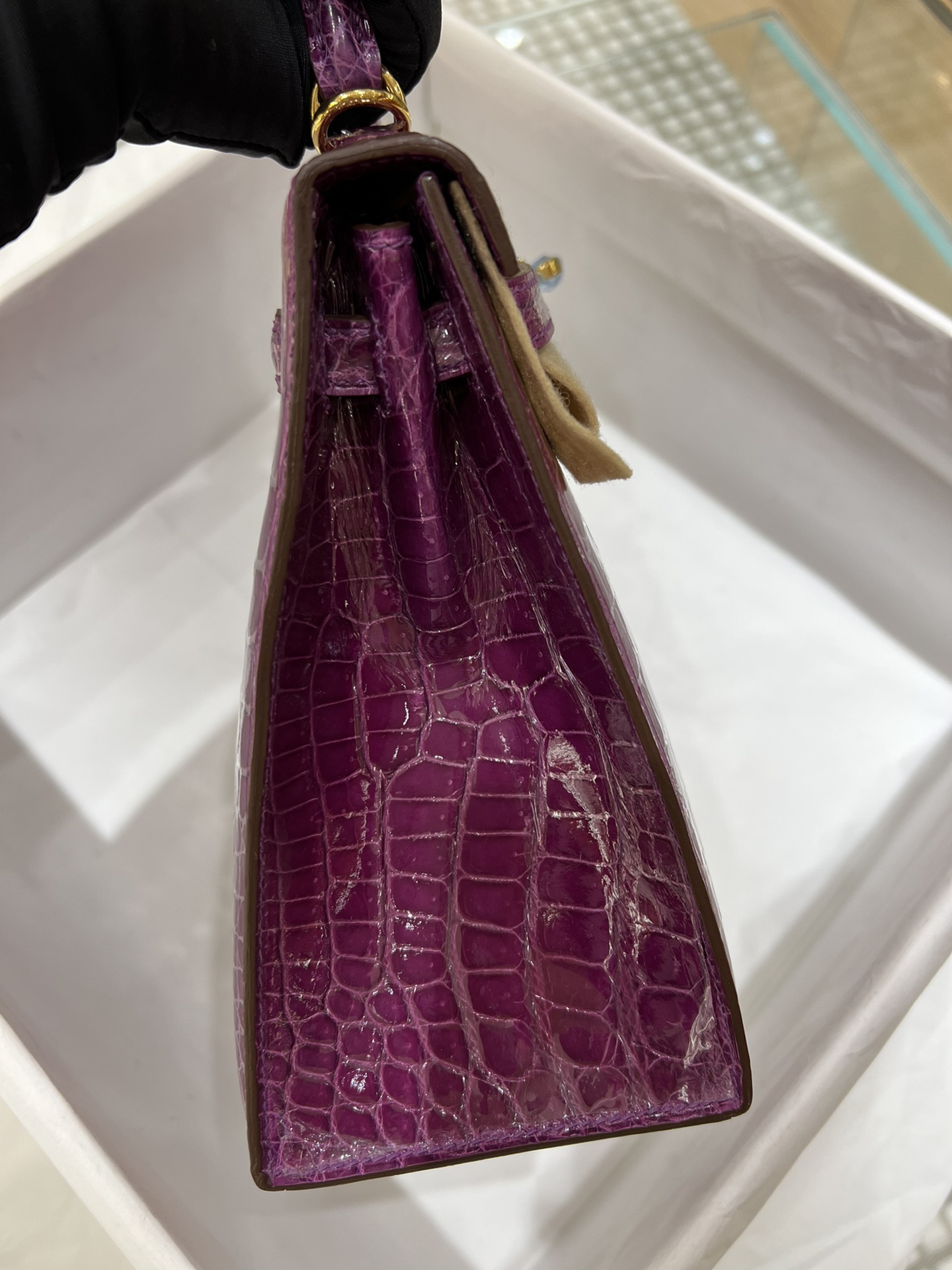 Hermes Kelly 25cm Handbag Shoulder Bag In Anemone Shiny Crocodile Niloticus Leather